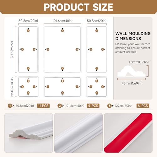 INMOZATA Pre-Cut Peel and Stick Wall Molding, 50" x 20",50" x 40" - size: 50" x 20",50" x 40"