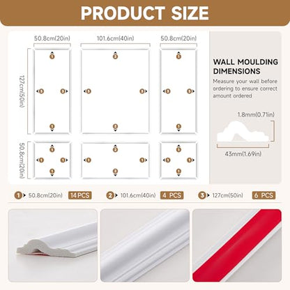 INMOZATA Pre-Cut Peel and Stick Wall Molding, 50" x 20",50" x 40" - size: 50" x 20",50" x 40"