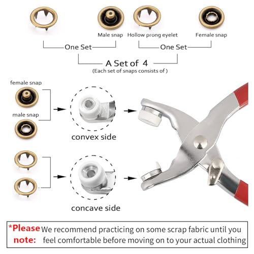 GTAAOY 9.5 mm Metal Snaps Buttons with Snap Pliers, 100 Set - color: 5 Colors Hollow Prong Snaps