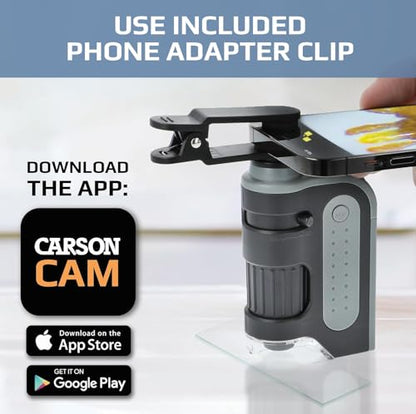Carson MicroBrite Pro Kit with Pocket Microscope & Smartphone Adapter Clip - style: Microscope + Phone Clip & App