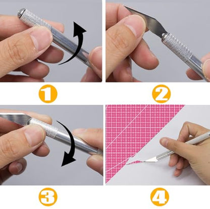 Craft Knife Precision Hobby Knife Kit with 2 Exacto Knife and 20 PCS Exacto Blades for DIY Art Work Cutting, Hobby, Scrapbooking, Stencil (Pink) - color: Pink