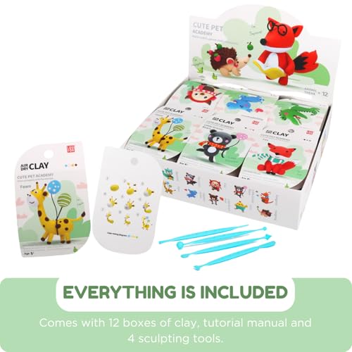 LOUFOR Air Dry Clay Kit -12 Animals Modeling Clay for Kids Arts and Crafts - color: #03White- Cute Pet Academy