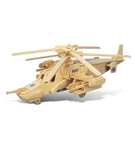 Puzzled 3D Puzzle Black Shark Helicopter Wood Construction Kit - 84 Pieces