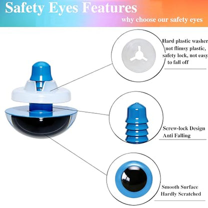 BESTCYC 60pcs 24mm Blue Plastic Safety Eyes Craft Eyes with Washers for Amigurumi Dolls Plush Animals DIY Craft Lovers Doll Makers Crochet Craft Supplies - color: Blue, size: 24mm