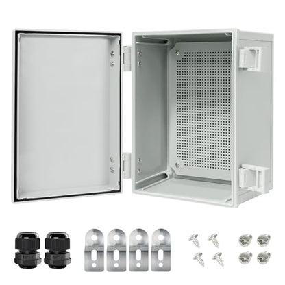Junction Box IP65 Waterproof Electrical Box Outdoor ABS Plastic Project Box Hinged Shell Universal Enclosure Box with Mounting Plate, Wall Brackets, Cable Glands 11.8"x 7.9" x 7.1" - color: Grey, size: 11.8"x 7.9" x 7.1"
