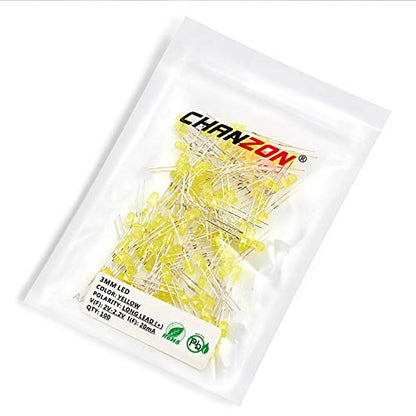 CHANZON 100 pcs 3mm Yellow Diffused LED Diode Lights (DC 3V 20mA) - color: J) Yellow-yellow (100pcs)