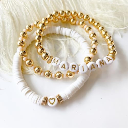 Pearl Bracelet Making Kit Clay Letter Beads for Bracelets for Adult - color: 04-White & Gold