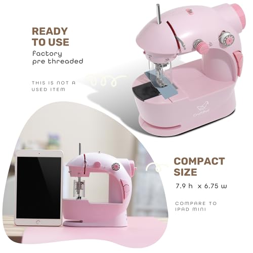 CraftBud Mini Sewing Machine for Beginners, Adults and Kids Sewing Machine - color: Pink, size: Premium Set