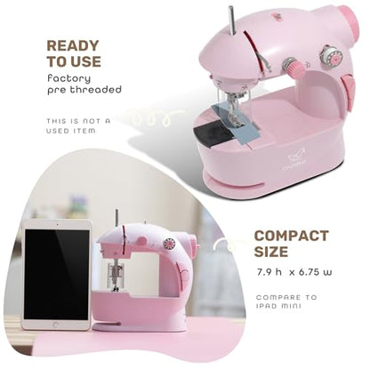 CraftBud Mini Sewing Machine for Beginners, Adults and Kids Sewing Machine - color: Pink, size: Premium Set