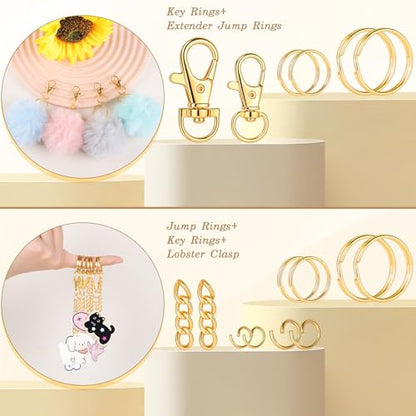 BESARME Keychain Making Kit, 1130Pcs Jump Rings & Clasps, Gold - color: Gold