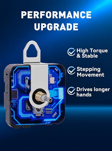 High Torque Clock Movement Kit, Long Shaft Mechanism with 8 inch Hands - size: Thread Length: 0.38 inch