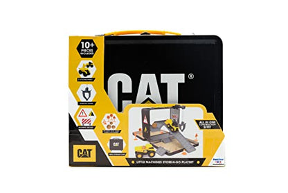 CAT Construction Toys, Store N Go Playset - Tin Travel Case Transforms into Multi-Level Worksite, Includes 2 Little Machines Vehicles & 10 + Accessories, Portable STEM Toy for Kids Ages 3 + - style: Store N Go Playset