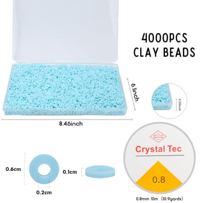 4000pcs Light Blue Clay Beads,6mm Heishi Bead Polymer Flat Round Disc Bulk Beads for Jewelry Making,DIY Friendship Bracelet and Necklace Craft - color: Light Blue