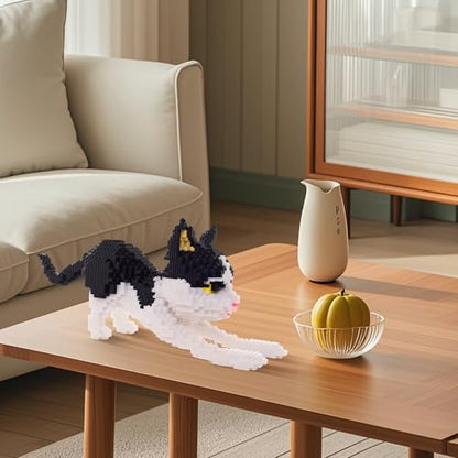 Cat Micro Building Blocks Animal Set, Cow Cat DIY Mini 3D Building Toy Bricks Kit Gift for Adults and Kids, 4800 Pieces, Black & White - color: Black Cat