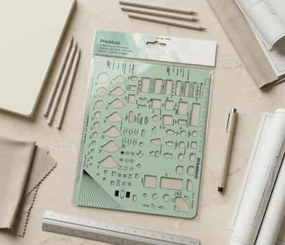 Printtoo Plumbing and Electrical Drafting Guide Stencil, Architectural Layout Planning Template with Bathroom Fixtures, Kitchen Layout & Wiring Symbols for Floor Plan and Technical Drawing - color: Series-PRTD-2838A