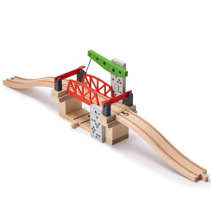 SainSmart Jr. Wooden Train Set Accessories, Moveable Lifting Bridge Set with Track for Kids Compatible with Thomas, Brio, Chuggington, Melissa and Doug