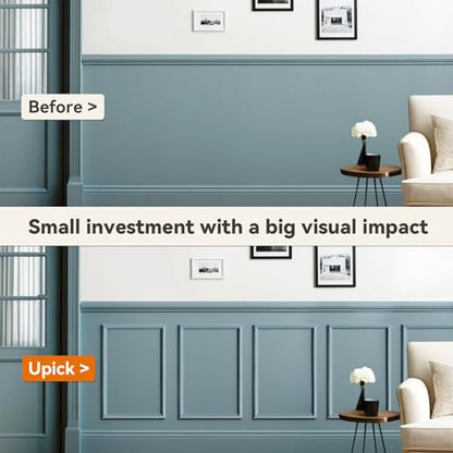 Upick Peel and Stick Wainscoting Pre-Cut Wall Molding Kit, 16"x24", 3-Frame - size: 16"W x 24"H