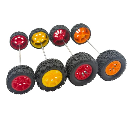 10PCS Toy Car Wheel Rubber Wheel with 5PCS Round Rod Shaft Axles for RC Car Truck Robot DIY Model Toy Parts (2x34mm Red) - style: 2x34mm Red