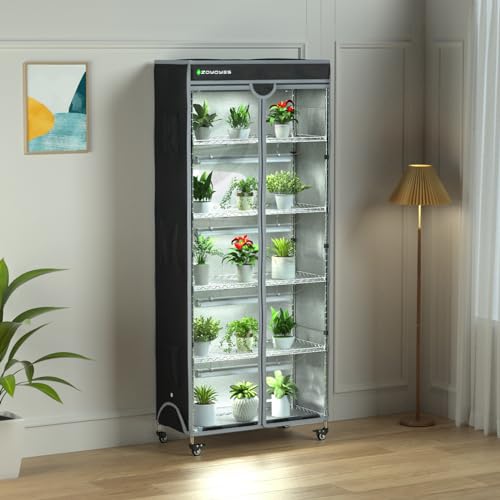 Indoor Greenhouse 6-Tier Plant Stand with Grow Lights & Cover - color: Black+Gray, size: 30" W x 14" D x 72" H