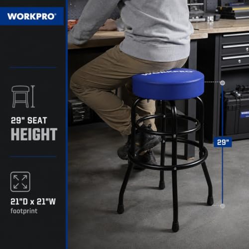 WORKPRO Heavy-Duty Garage Shop Stool, Swivel Cushion Seat, Steel Frame