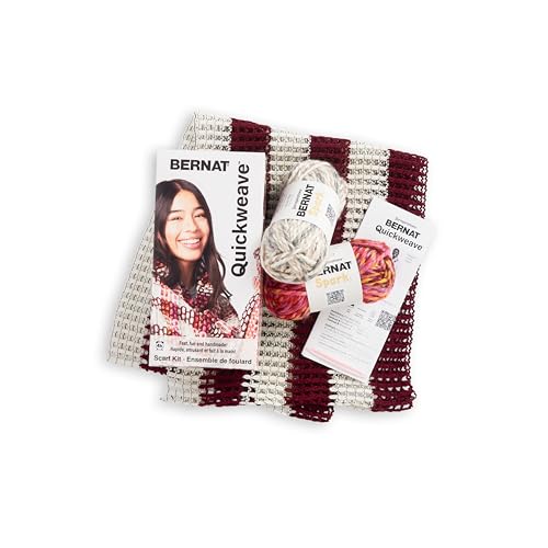 Bernat QuickWeave - Burgundy Tartan Yarn, 120 Yards, 4.9 oz, 80% Acrylic, 20% Wool, 85% Acrylic Grid, 15% Polyester, Needle, 100% Plastic - color: Burgundy Tartan