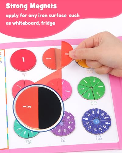 Magnetic Fraction Manipulatives, Magnetic Fraction Tiles & Fraction Circles - color: Pink