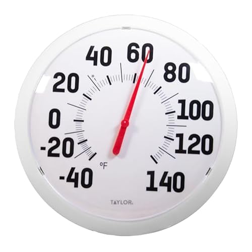 Taylor Big & Bold Outdoor Wall Thermometer, 13.25-Inch Weather-Resistant Patio Thermometer for High Temperature Readings, Easy-to-Read Numbers for Garden, Porch, Deck, Backyard, or Indoor Use, White - color: White, size: 13.25 inches (Pack of 1)
