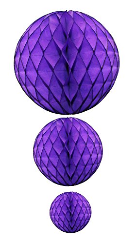 Purple Honeycomb Balls, Set of 3 (12 inch, 8 inch, 5 inch) - color: Purple