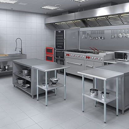 AmGood 24 in. x 30 in. Stainless Steel Work Table | Metal Kitchen Food Prep Table | NSF - size: 30 in. Long x 24 in. Deep without Wheels