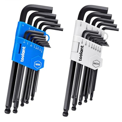 toolant Allen Wrenches Sets 26pcs(Metric&SAE), Long Arm Allen Wrench with Ball End, Metric Hex Key Set 1.27mm- 10mm, SAE Hex Key Set 3/64"- 3/8", Holder Design for Auto Maintenance and DIY Projects - size: 26PCS (Metric&SAE)