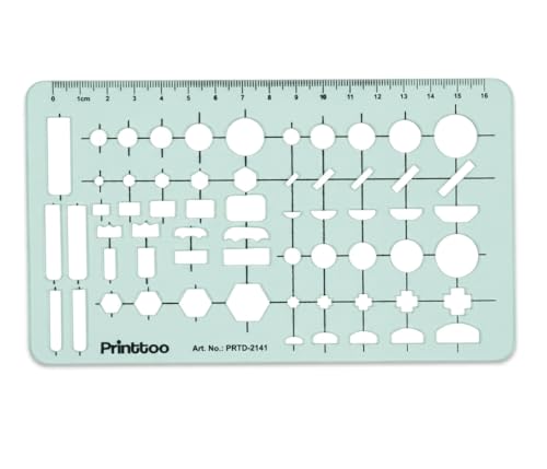 Printtoo 2 mm Acrylic Geometry Combination Template 18 x 10.5 cm, Multi Shape Drawing Stencil Ruler with Circles Rectangles Hexagons Slots for Drafting Design Engineering Architecture Art - color: Series-PRTD-2141