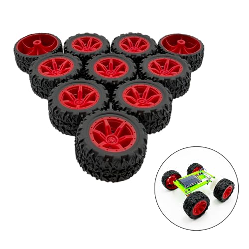 10PCS Toy Car Wheel Rubber Wheel with 5PCS Round Rod Shaft Axles for RC Car Truck Robot DIY Model Toy Parts (2x39mm Red) - style: 2x39mm Red