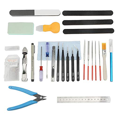 Professional 28 PCS Model Tools Kit Modeler Basic Tools Craft Set Hobby Building Tools Kit for Gundam Car Model Building Repairing and Fixing(O)