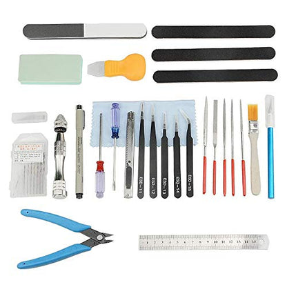 Professional 28 PCS Model Tools Kit Modeler Basic Tools Craft Set Hobby Building Tools Kit for Gundam Car Model Building Repairing and Fixing(O)