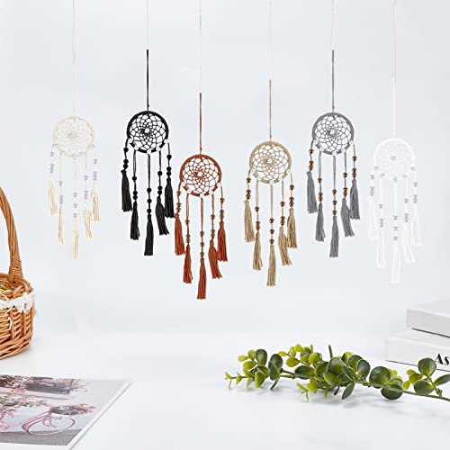 INFUNLY 6 Set Mini Dream Catchers Kit for Keychain DIY Dream Catcher Making Kit Colorful Handmade Small Dream Catcher for Bag Pendant Car Interior Backpack Charm - style: 6pcs Brown