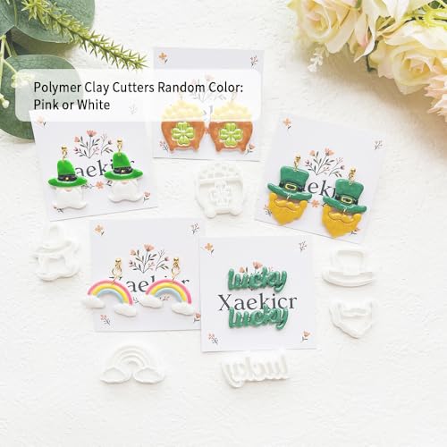 St. Patrick's Day Polymer Clay Cutters Set - 12pcs Lucky Shamrock Leprechaun Shapes for DIY Earring Jewelry Making, Soft Clay Crafts & Holiday Supplies - color: 2R color