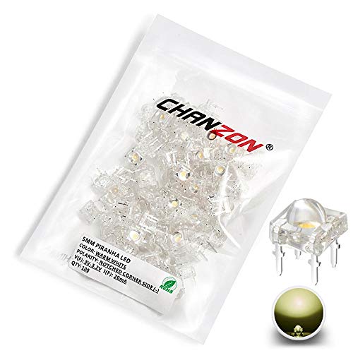CHANZON 100 pcs 5mm Piranha Superflux Warm White LED Lights (DC 3V 20mA) - color: F) Warm White (100pcs)