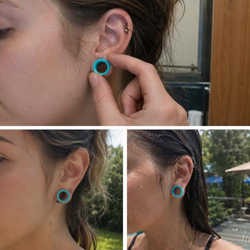 Oyaface 20 PCS Piercing Tunnel Set Soft/Hard Silicone Flesh Ear Plugs 2g-25mm Flexible Ear Stretching Gauge Expander - color: Turquoise(thin)