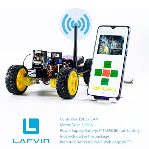 LAFVIN Camera Robot Car Kit for ESP32, WiFi Real-Time Video Streaming 4WD Smart Robot Car, L298N Motor Driver DIY STEM Programming Robot Kit with Complete Tutorial