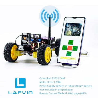 LAFVIN Camera Robot Car Kit for ESP32, WiFi Real-Time Video Streaming 4WD Smart Robot Car, L298N Motor Driver DIY STEM Programming Robot Kit with Complete Tutorial