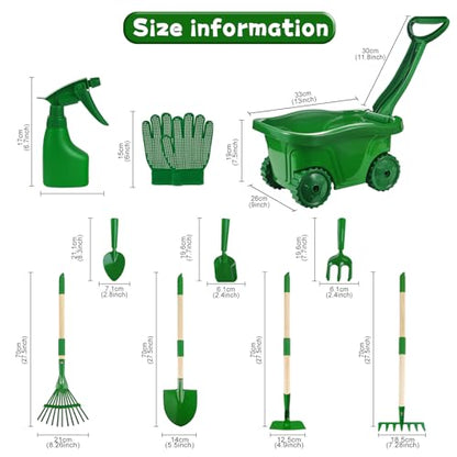 Duckura Kids Gardening Tools Set, Wheelbarrow Sets Outdoor Yard Toy Ages 3+ - color: Green-11pcs