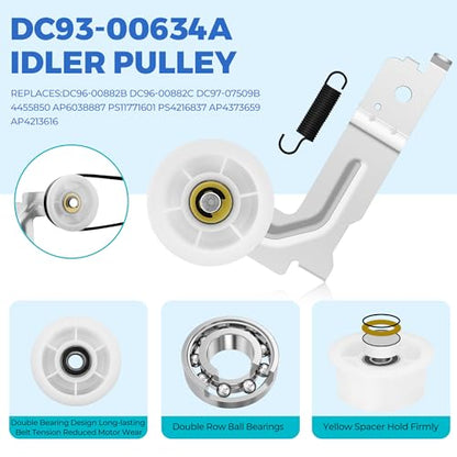 【UPGRADED】 DC97-16782A Fit for Samsung Dryer Roller Replacement Kit, Iclude DC93-00634A Dryer Idler Pulley, 6602-001655 Dryer Belt | High-Temperature & Wear-Resistant Materials By NISHCON - color: Blue