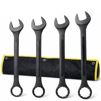 Jumbo Combination Wrench Set, SAE 2-1/8'', 2-1/4'', 2-3/8'', and 2-1/2'' Extra Large 4-Piece Open-End Wrench Set, Storage Bag Included, Black Oxide Finish - color: Sae - 4 Piece