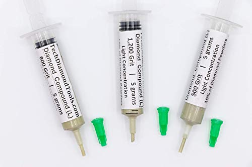 TechDiamondTools Diamond Polishing Paste Kit — 3 Grits (500, 800, 1200) | USA Made | Oil-Based Syringes | Progressive Polishing Set for Metal, Glass, Gemstone, Knife, Jewelry | 10% Diamond Powder - size: 500 800 1200 Grit, style: Light 10% concentration