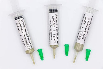 TechDiamondTools Diamond Polishing Paste Kit — 3 Grits (500, 800, 1200) | USA Made | Oil-Based Syringes | Progressive Polishing Set for Metal, Glass, Gemstone, Knife, Jewelry | 10% Diamond Powder - size: 500 800 1200 Grit, style: Light 10% concentration