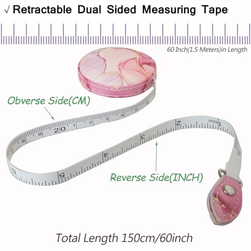 Tape Measure Body Measuring Tape，Medical Body Cloth Tailor Craft Dieting Measuring Tape, Dual Sided Retractable Ruler Colour Printed Soft Tape Measure Retractable - color: Pink Purple 2 pack
