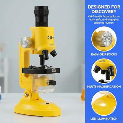 Little World Kids Microscope with LED Light - 100X/400X/1200X Magnification
