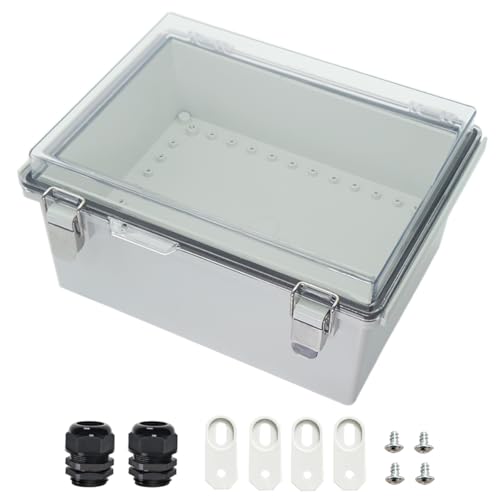 Zulkit Junction Box ABS Plastic Dustproof Waterproof IP67 Electrical Boxes Hinged Shell Outdoor Universal Project Enclosure Grey Clear Cover, Stainless Steel Buckles (13.8 x 9.8 x 5.9 Inch - size: 13.8"x9.8"x5.9" TC k