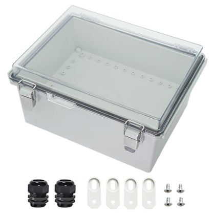 Zulkit Junction Box ABS Plastic Dustproof Waterproof IP67 Electrical Boxes Hinged Shell Outdoor Universal Project Enclosure Grey Clear Cover, Stainless Steel Buckles (13.8 x 9.8 x 5.9 Inch - size: 13.8"x9.8"x5.9" TC k