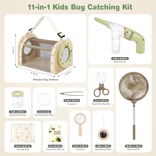 Dreamon Kids Bug Catching Kit, 11 Pcs Wooden Outdoor Toys for Kids Ages 4-8